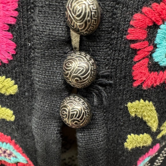 Gudrun Sjoden Cotton Cardigan, Size M, Black, Cream Multicolor Floral Embroidery - Picture 10 of 12